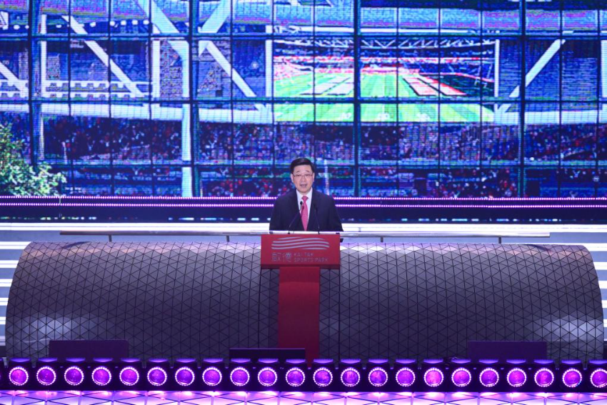 3月1日，香港特区行政长官李家超在香港启德体育园开幕典礼上致辞。