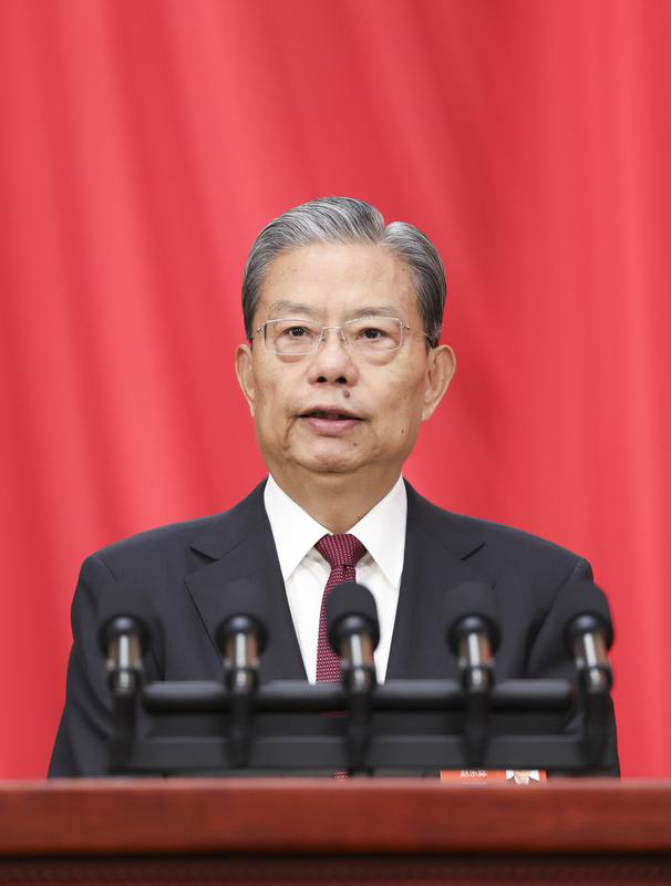 3月8日，十四届全国人大三次会议在北京人民大会堂举行第二次全体会议。受全国人大常委会委托，赵乐际委员长向大会报告全国人大常委会工作。